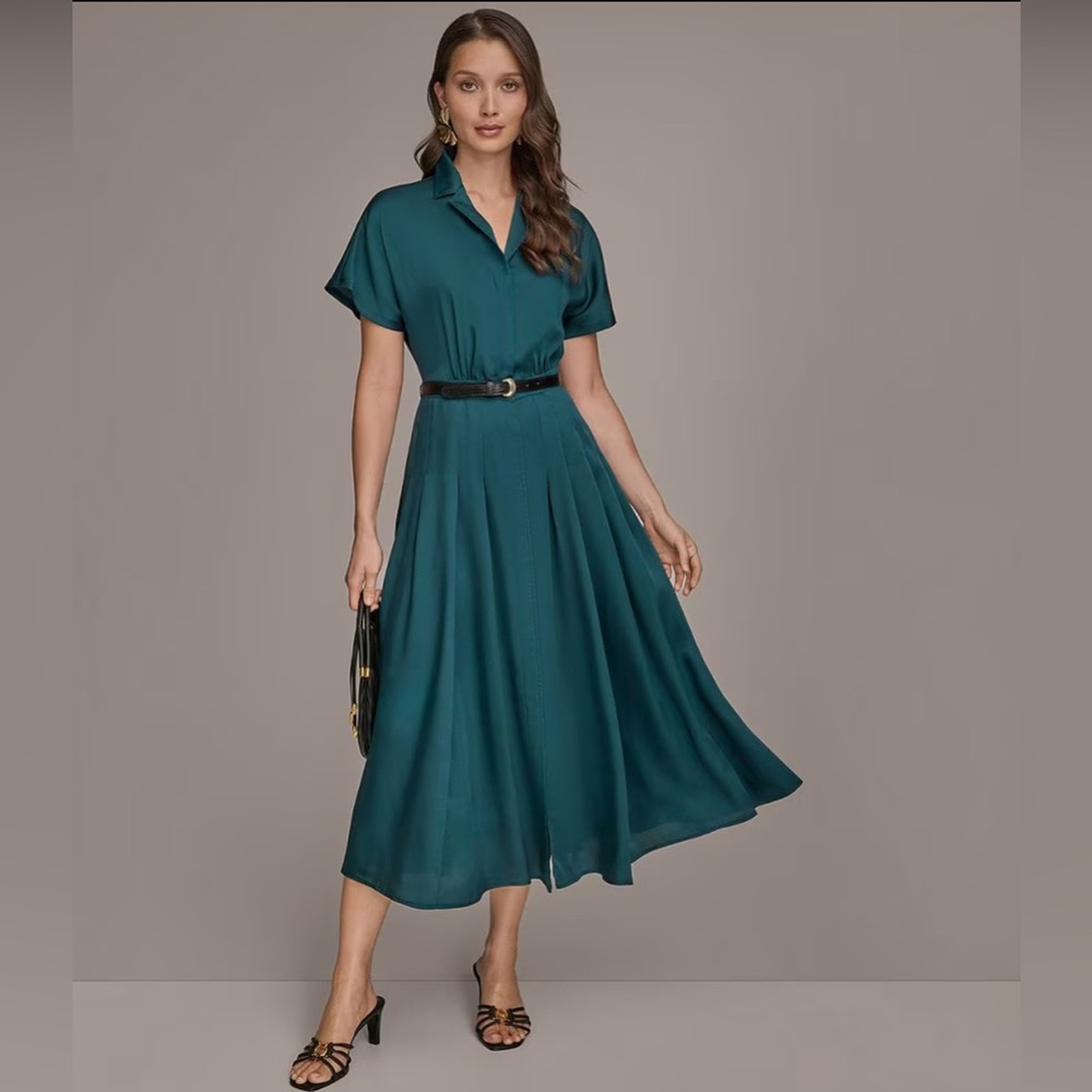 NWT Donna Karan Women’s Solid Short-Sleeve Belted Shirtdress. Sz 12. Hudson